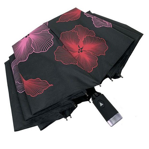 Зонт черный складной Женский с узорной вышивкой